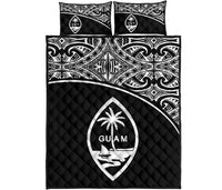 Guam Quilt Bed Set - Guam Coat Of Arms Curve Style Black - Polynesian Pride