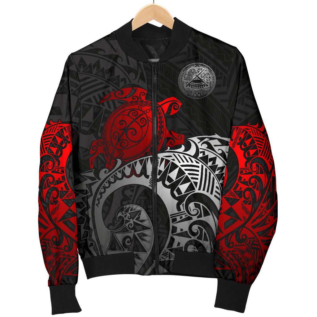 American Samoa Polynesian Bomber Jacket (Men) - Polynesian Turtle (Red) - Polynesian Pride