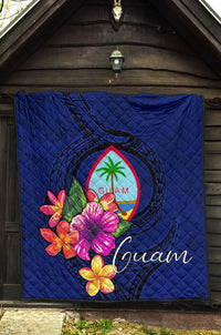 Guam Polynesian Premium Quilt - Floral With Seal Blue - Polynesian Pride