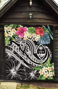 Guam Polynesian Premium Quilt - Summer Plumeria (Black) - Polynesian Pride