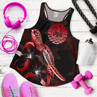 Tahiti Polynesian Women Tank Top - Turtle With Blooming Hibiscus Red Red - Polynesian Pride