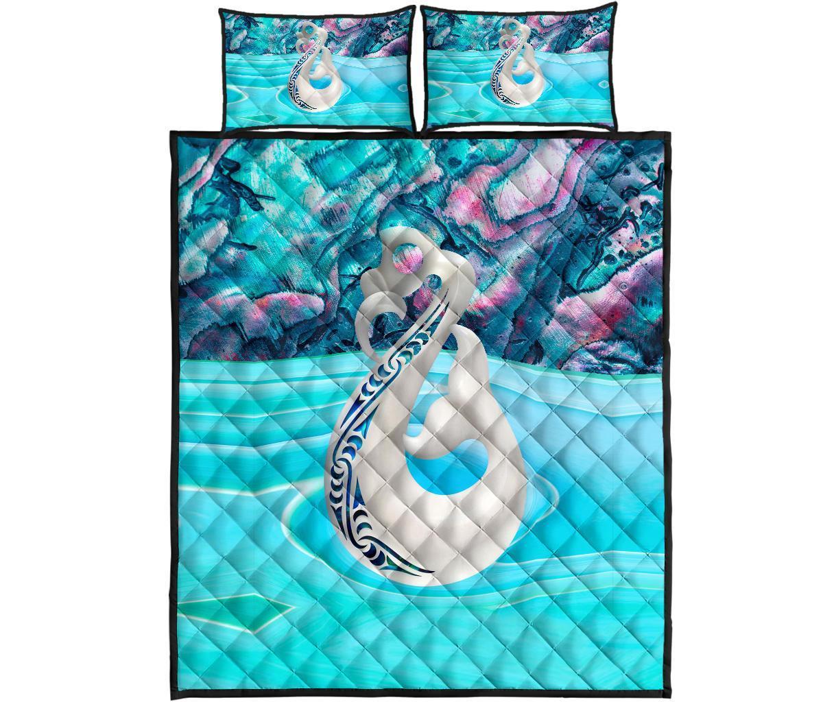 New Zealand Quilt Bed Set, Maori Manaia And Paua Shell Quilt Pillow Cover - Polynesian Pride