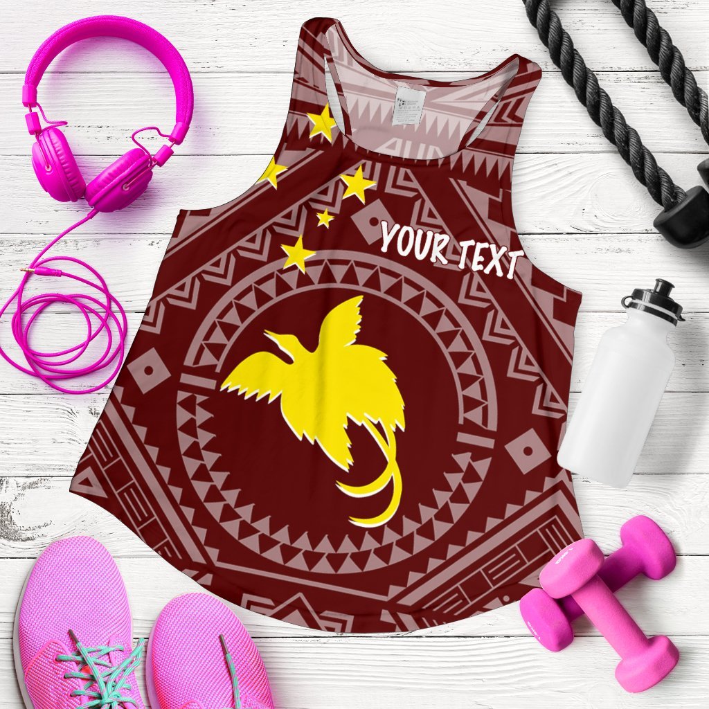 Papua New Guinea Personalised Women's Racerback Tank - Flag With Polynesian Patterns (Red) Red - Polynesian Pride