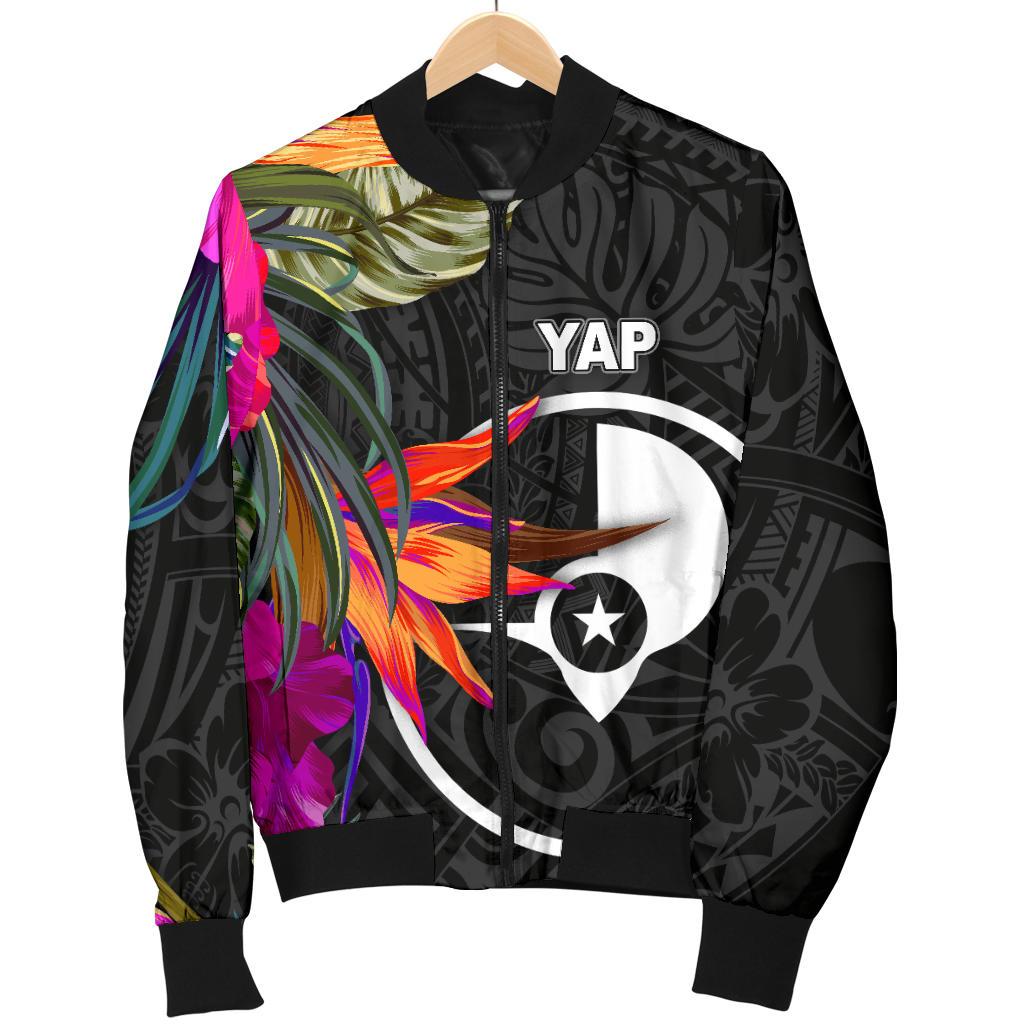 Yap Men's Bomber Jacket - Polynesian Hibiscus Pattern - Polynesian Pride