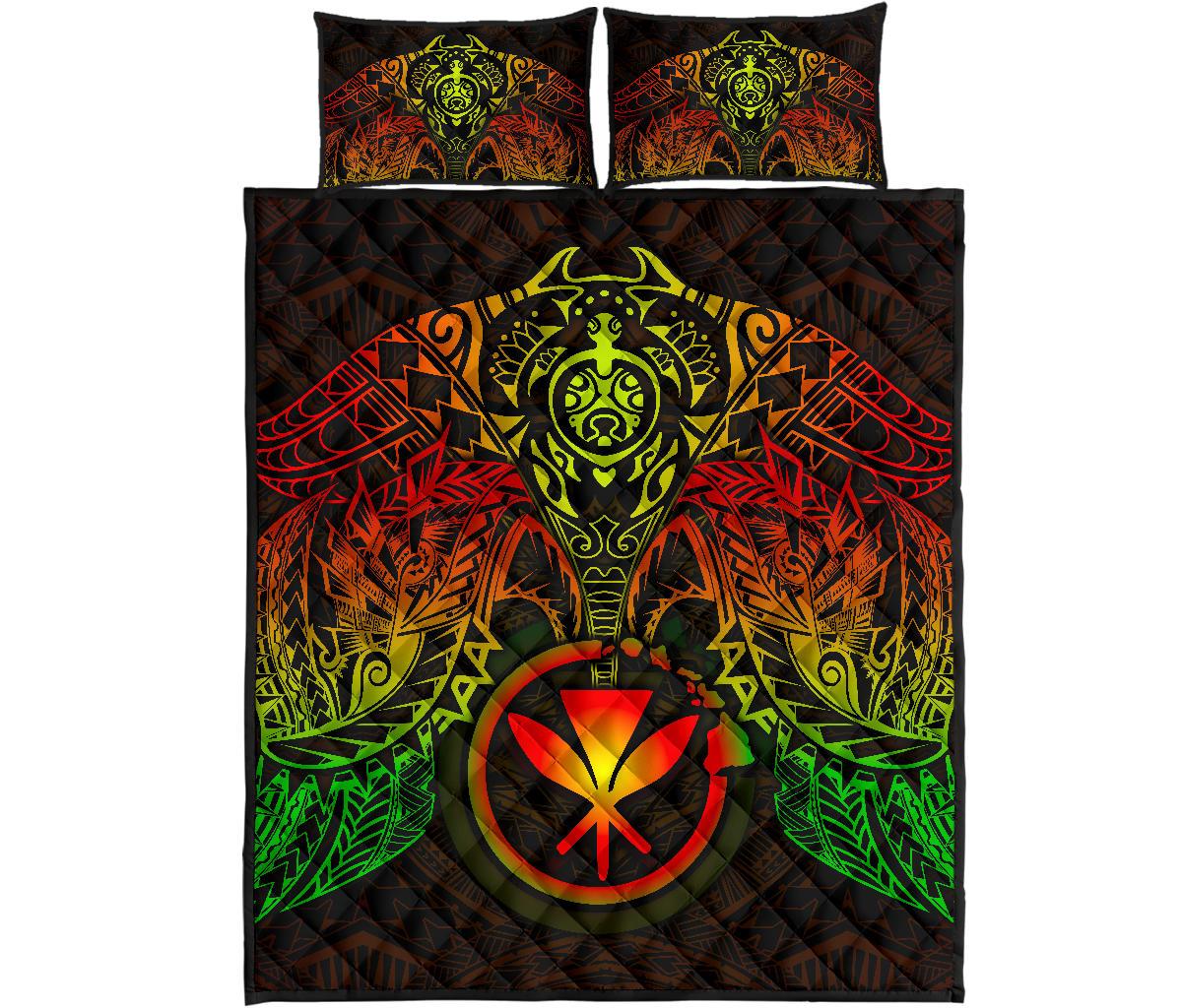 Quilt Polynesian Hawaii Bed Set - Reggae Kanaka Maoli Turtle Manta Ray - Polynesian Pride