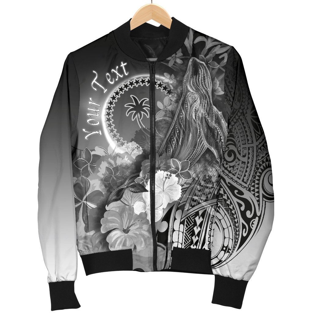 Custom Personalised Chuuk Men's Bomber Jacket - Humpback Whale with Tropical Flowers (White) - Polynesian Pride