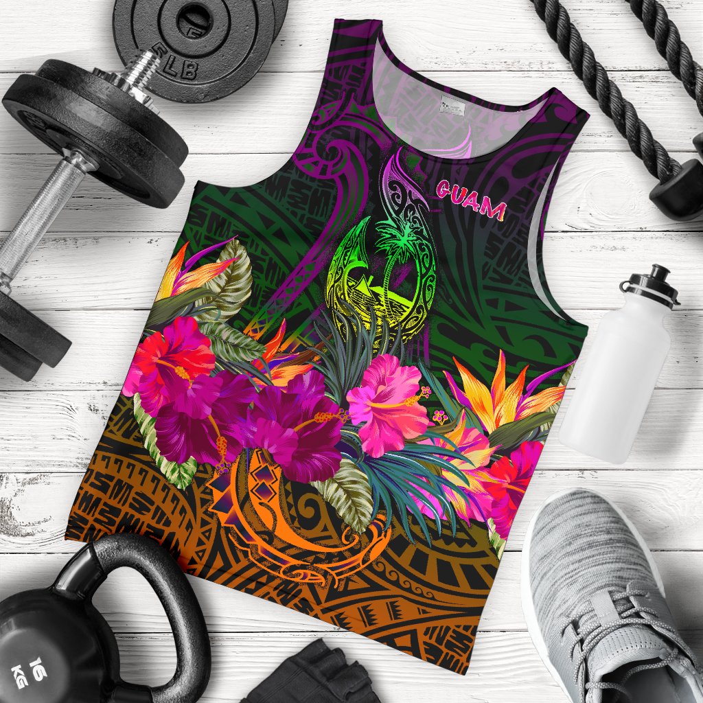 Guam Polynesian Men's Tank Top - Summer Hibiscus Reggae - Polynesian Pride