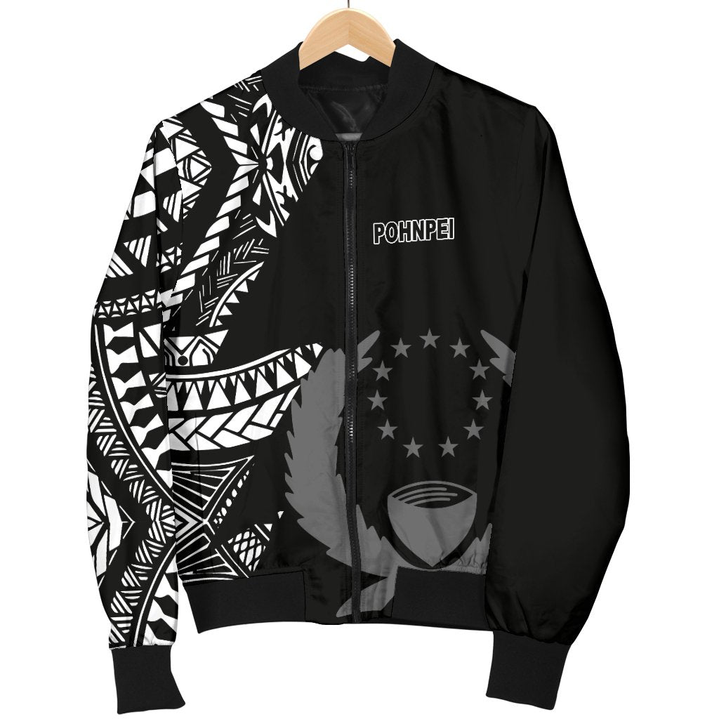 Pohnpei Men's Bomber Jacket - Micronesian Pattern Flash Black Black - Polynesian Pride