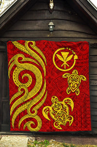 Polynesian Hawaii (Kanaka Maoli) Premium Quilt - Red Tentacle Turtle - Polynesian Pride