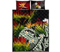 Kanaka Maoli (Hawaiian) Quilt Bed Set, Polynesian Pineapple Banana Leaves Turtle Tattoo Reggae Reggae - Polynesian Pride