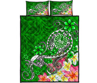 Tahiti Quilt Bed Set - Turtle Plumeria (Green) - Polynesian Pride