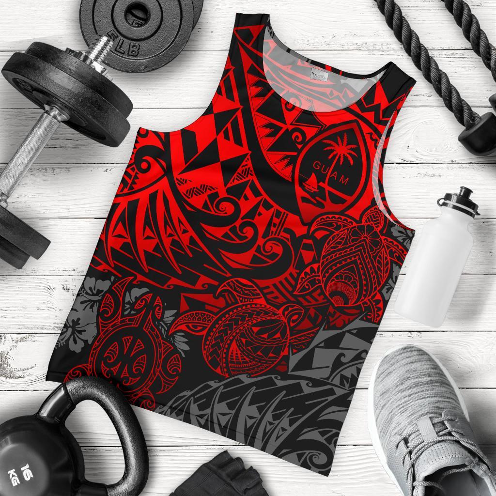 Guam Polynesian Tank Top (Men) - Red Turtle Flowing Red - Polynesian Pride