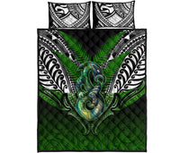 Manaia Mythology Quilt Bed Set Silver Fern Maori Tattoo - Polynesian Pride