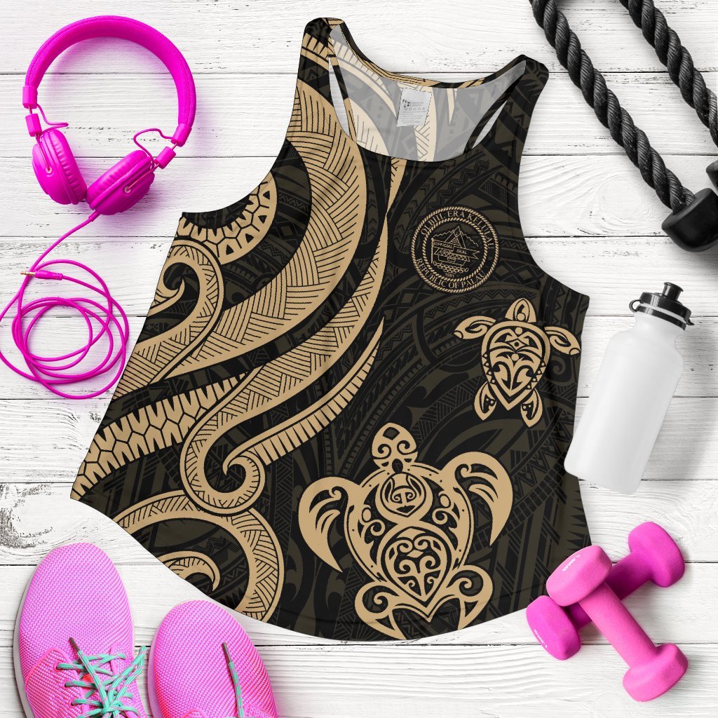 Palau Women's Racerback Tank - Gold Tentacle Turquoise Gold - Polynesian Pride