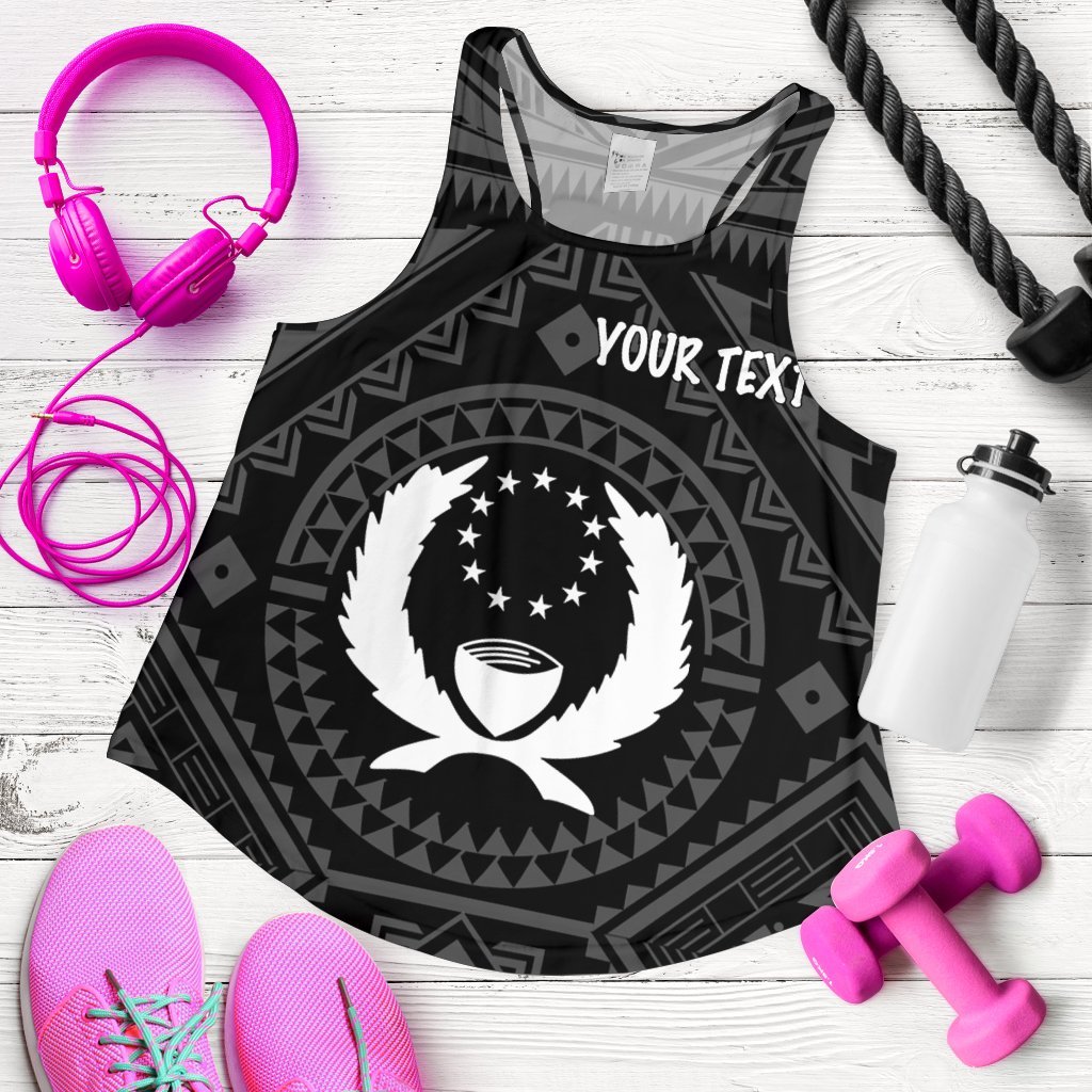 Pohnpei Personalised Women's Racerback Tank - Pohnpei Seal With Polynesian Tattoo Style ( Black) Black - Polynesian Pride