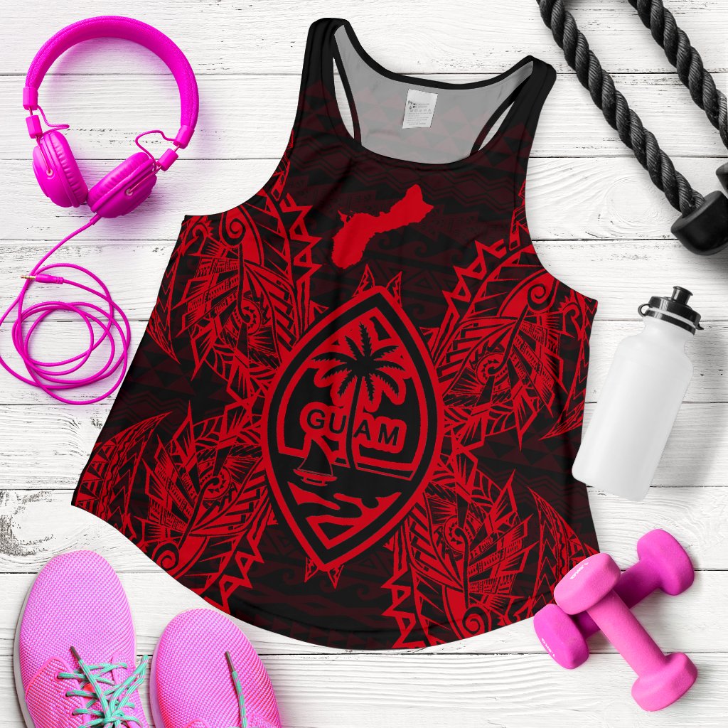 Guam Polynesian Women Tank Top Map Red - Polynesian Pride