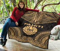 Tahiti Premium Quilt - Tahiti Flag Polynesian Chief Gold Version - Polynesian Pride