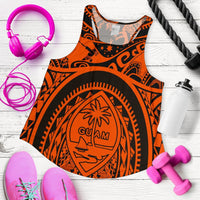 Polynesian Racerback Tanks - Guam Flag, Seal with Maui Moana Tattoo Orange - Polynesian Pride