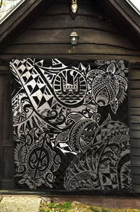 Tahiti Polynesian Premium Quilt - White Turtle Hibiscus Flowing - Polynesian Pride