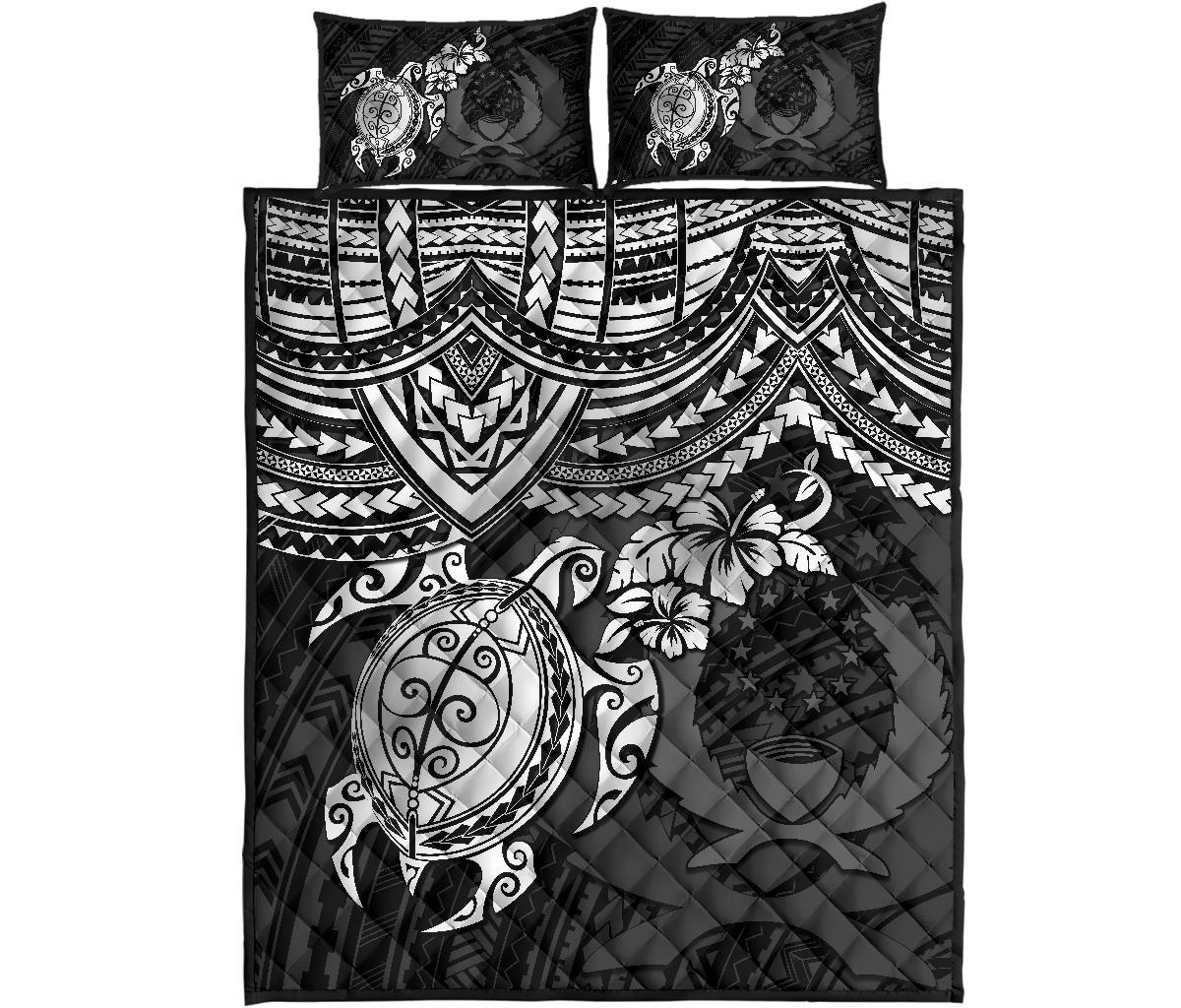 Pohnpei Polynesian Quilt Bed Set - Pohnpei Flag & White Turtle Hibiscus - Polynesian Pride