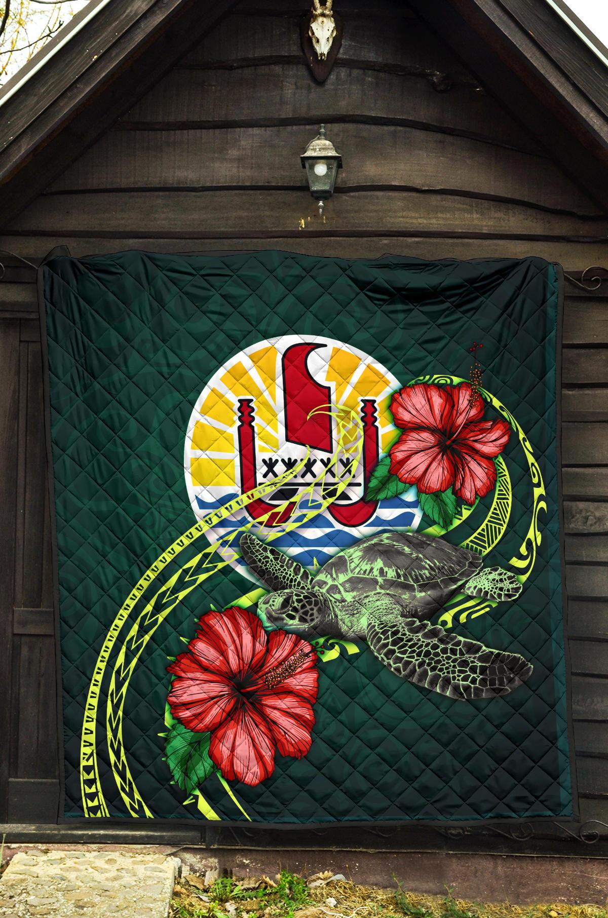 Tahiti Polynesian Premium Quilt - Green Turtle Hibiscus - Polynesian Pride
