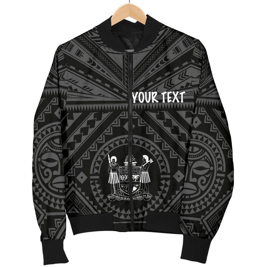 Fiji Personalised Men's Bomber Jacket - Fiji Seal With Polynesian Tattoo Style ( Black) - Polynesian Pride