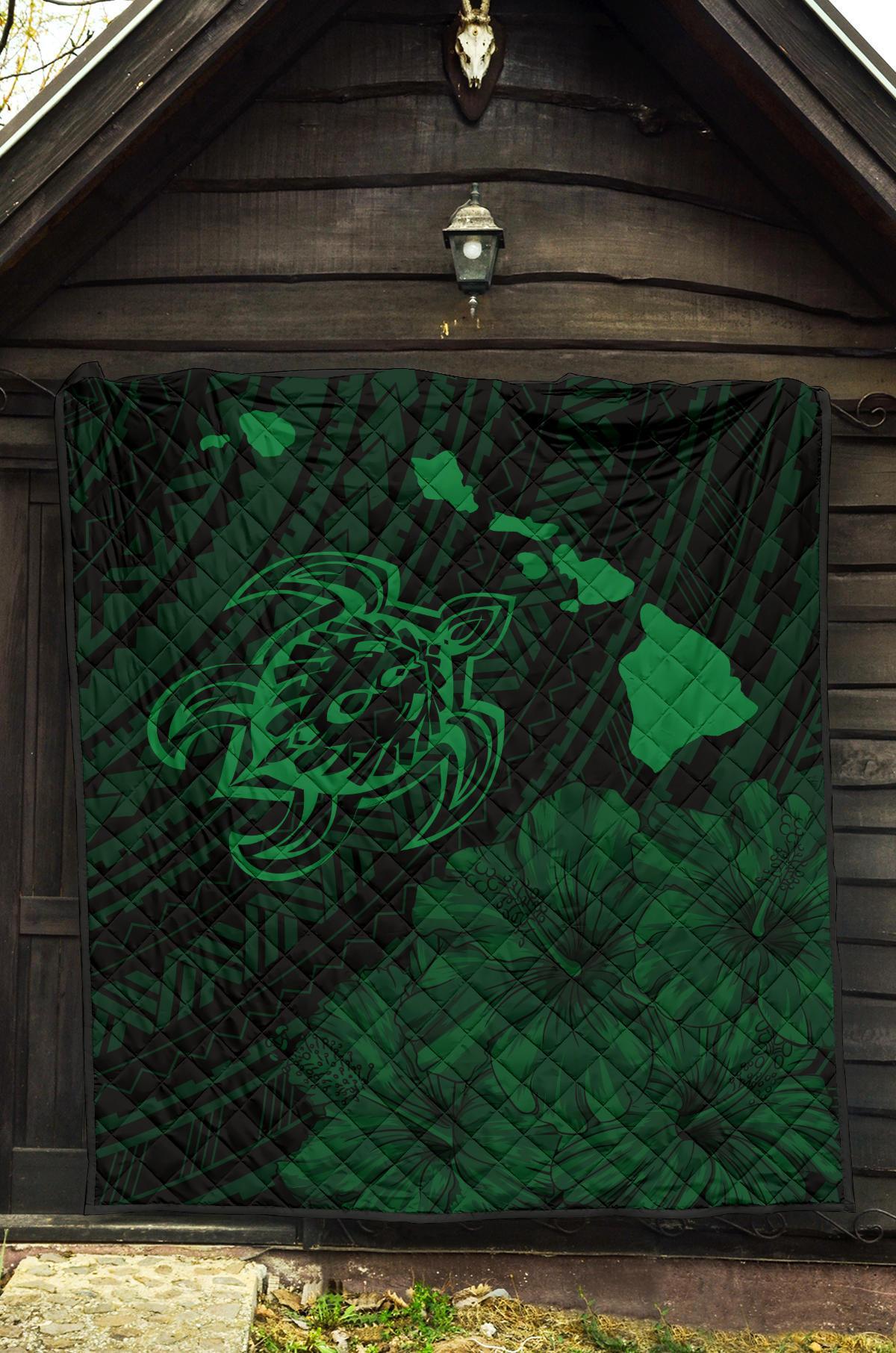 Hawaii Sea Turtle Is Swimming Toward Premium Quilt Green - Polynesian Pride