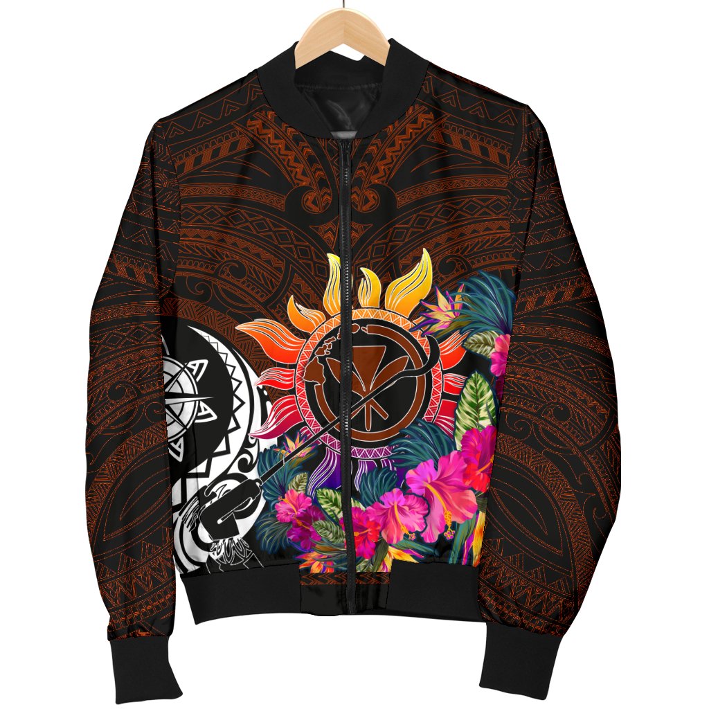 Polynesian Men's Bomber Jackets - Hawaii Kanaka Maoli & Hibiscus Flowers With Polynesian Patterns - Polynesian Pride