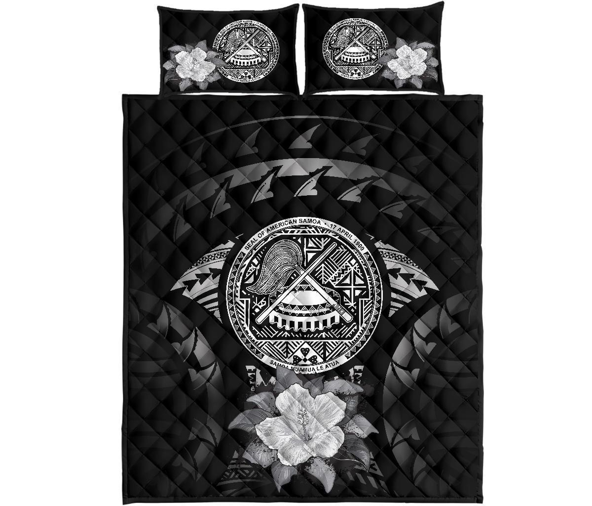 American Samoa Polynesian Quilt Bed Set Hibiscus Gray - Polynesian Pride