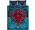 Hawaii Polynesian Quilt Bed Set - Hawaiian Red Tiki Face - Torquoise Version - Polynesian Pride