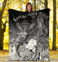 Kosrae Premium Blanket - Humpback Whale with Tropical Flowers (White) - Polynesian Pride