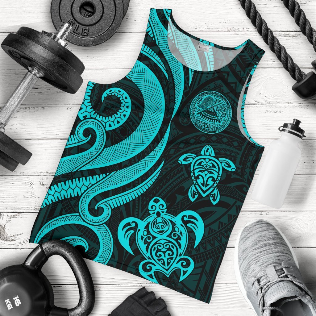 American Samoa Men's Tank Top - Turquoise Tentacle Turtle Turquoise - Polynesian Pride