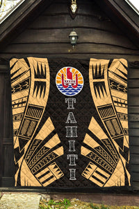 Tahiti Premium Quilt - Tahiti Flag Polynesian Gold Tattoo - Polynesian Pride