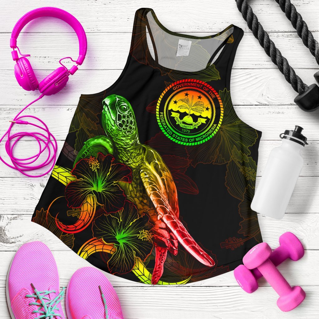 Federated States of Micronesia Polynesian Women Tank Top - Turtle With Blooming Hibiscus Reggae Reggae - Polynesian Pride