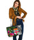 Fiji Large Leather Tote Bag - Turtle Plumeria Banana Leaf - Polynesian Pride