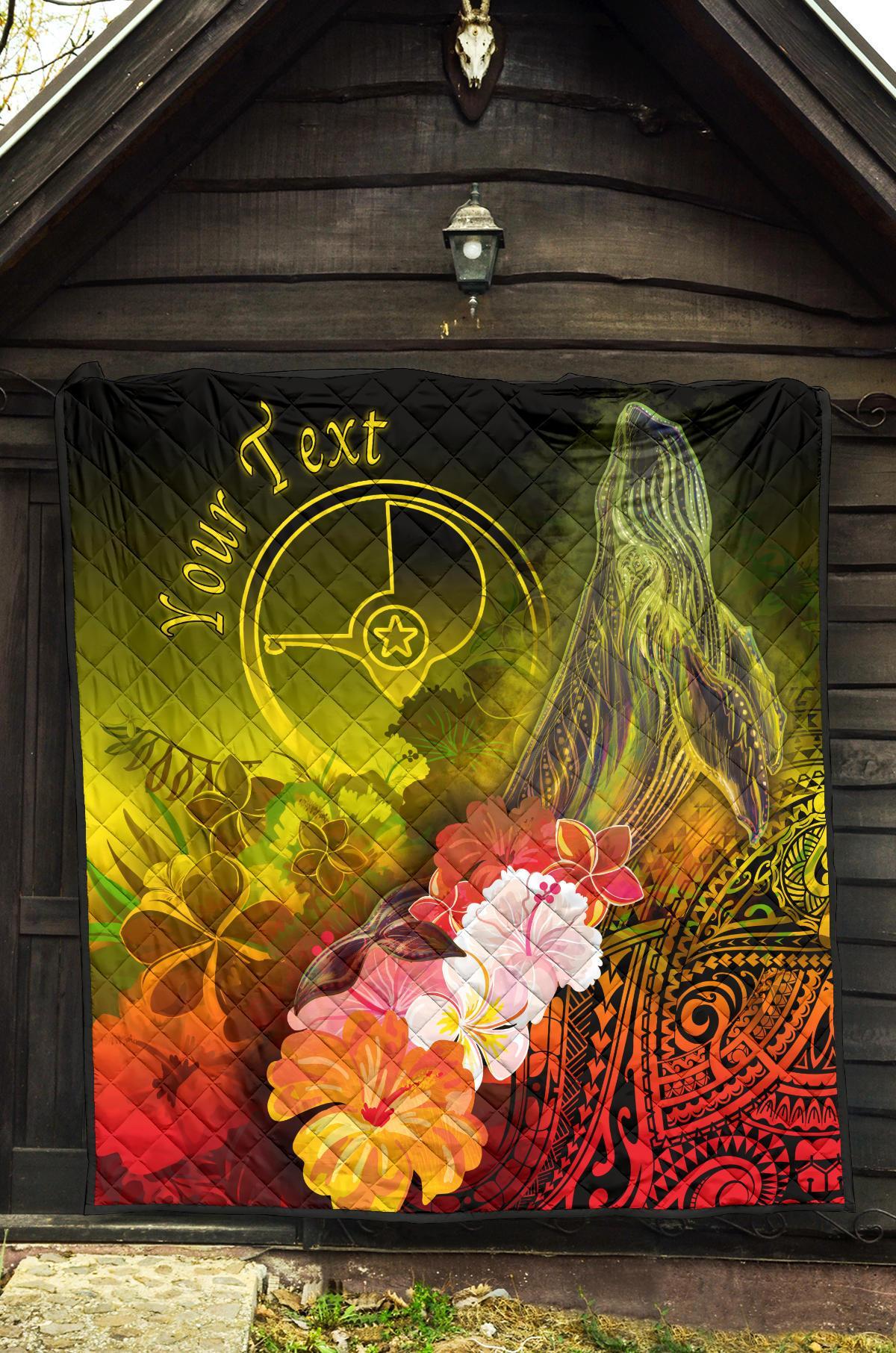 Custom Personalised Yap Premium Quilt - Humpback Whale with Tropical Flowers (Yellow) - Polynesian Pride