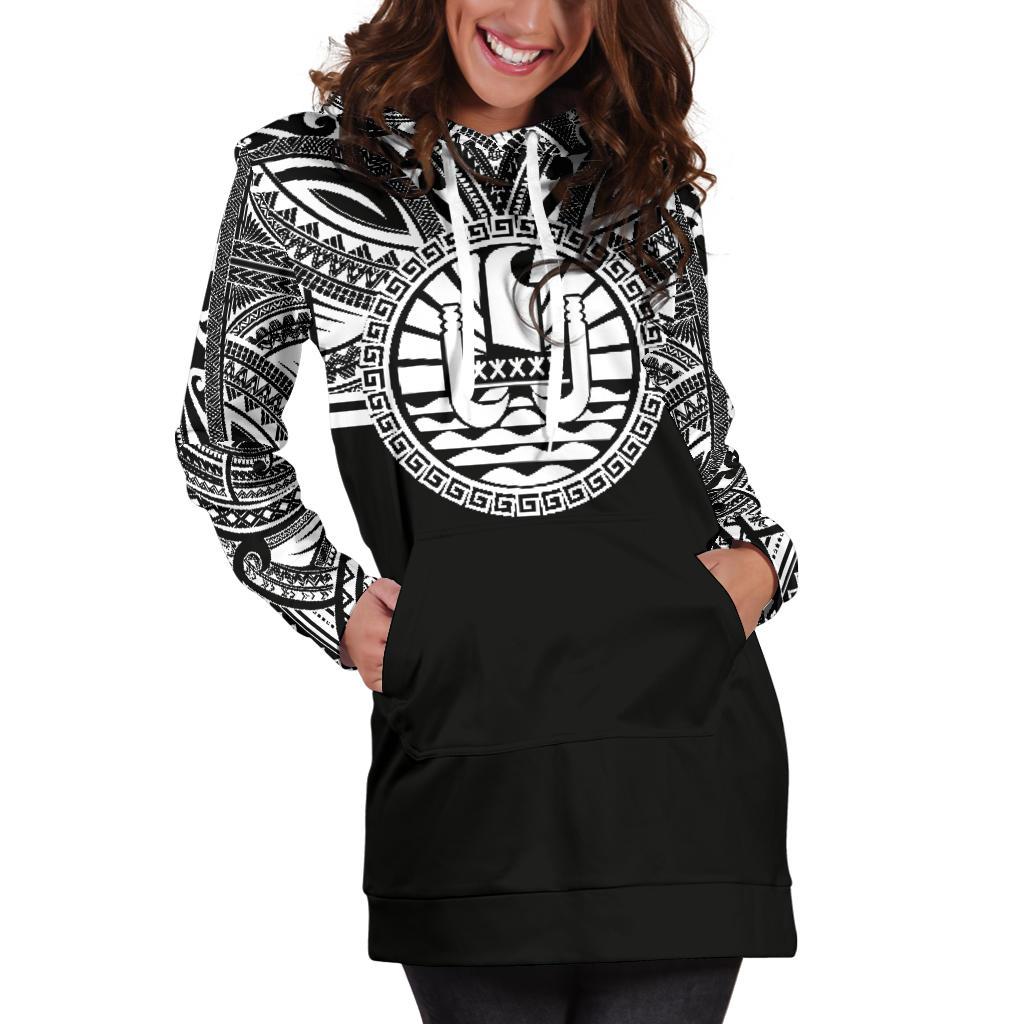 Tahiti Women Hoodie Dress - Tahiti Coat Of Arms Polynesian Black Color - Polynesian Pride