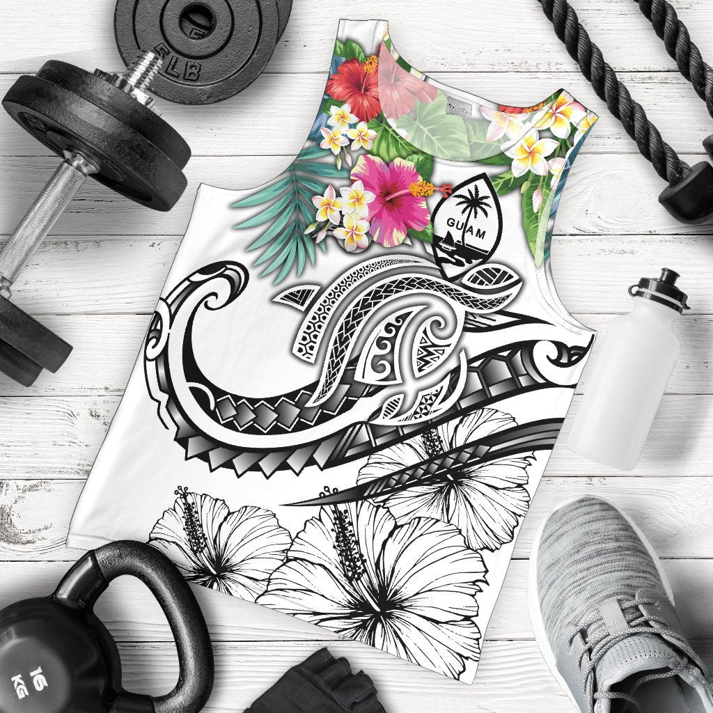 Guam Polynesian Men's Tank Top - Summer Plumeria (White) White - Polynesian Pride