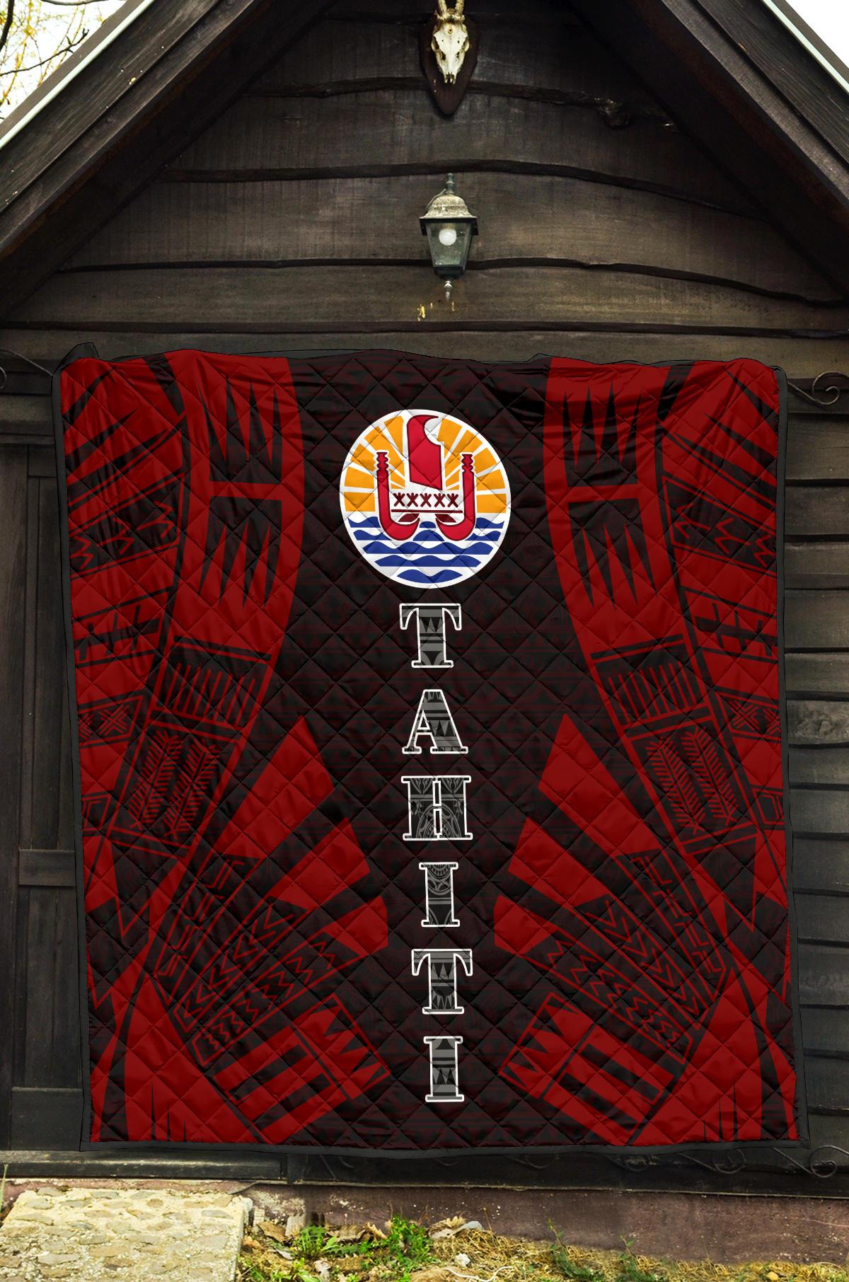 Tahiti Premium Quilt - Tahiti Flag Polynesian Red Tattoo - Polynesian Pride
