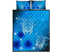 Hawaii Turtle Hibiscus Quilt Bed Set - Bling Style Blue - Polynesian Pride