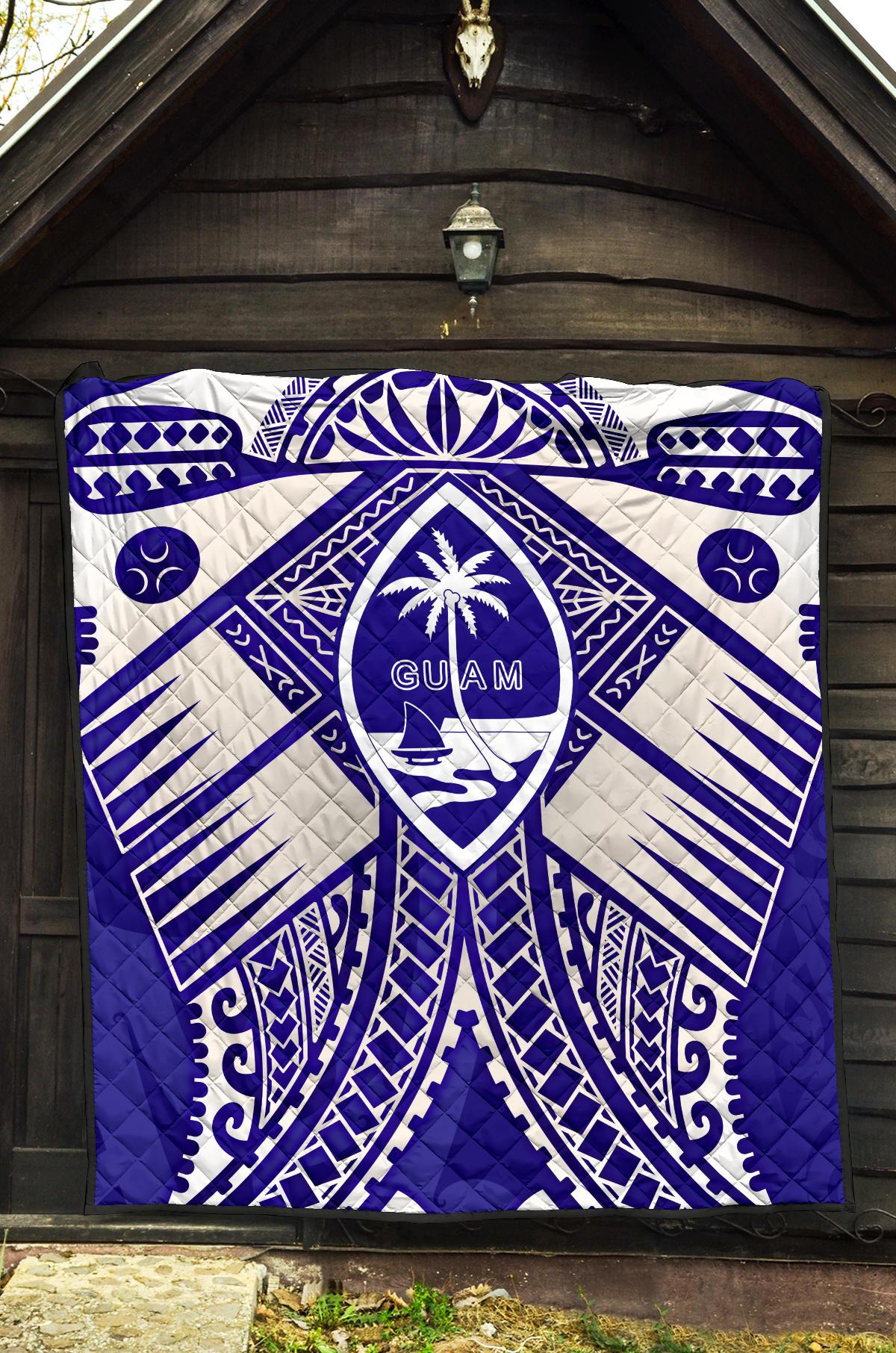 Guam Polynesian Premium Quilt - Guam White Seal with Polynesian Tattoo Ver 02 - Polynesian Pride