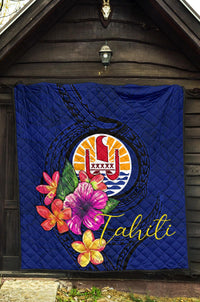 Tahiti Polynesian Premium Quilt - Floral With Seal Blue - Polynesian Pride