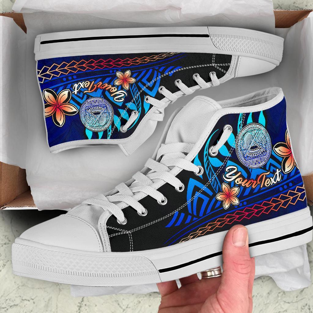 American Samoa Custom Personalised High Top Shoes Blue - Vintage Tribal Mountain - Polynesian Pride