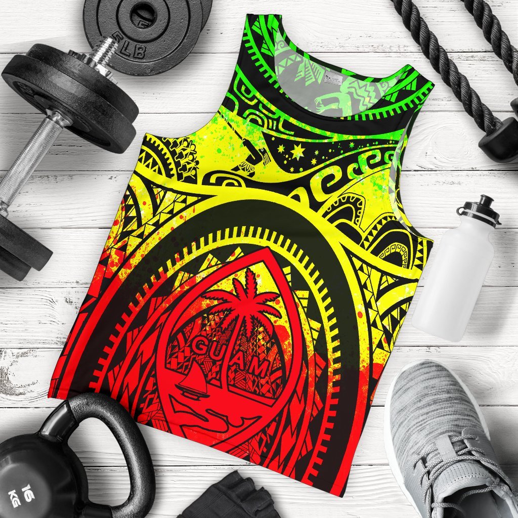 Polynesian Men's Tank Top - Guam Flag, Seal with Maui Moana Tattoo Reggae - Polynesian Pride