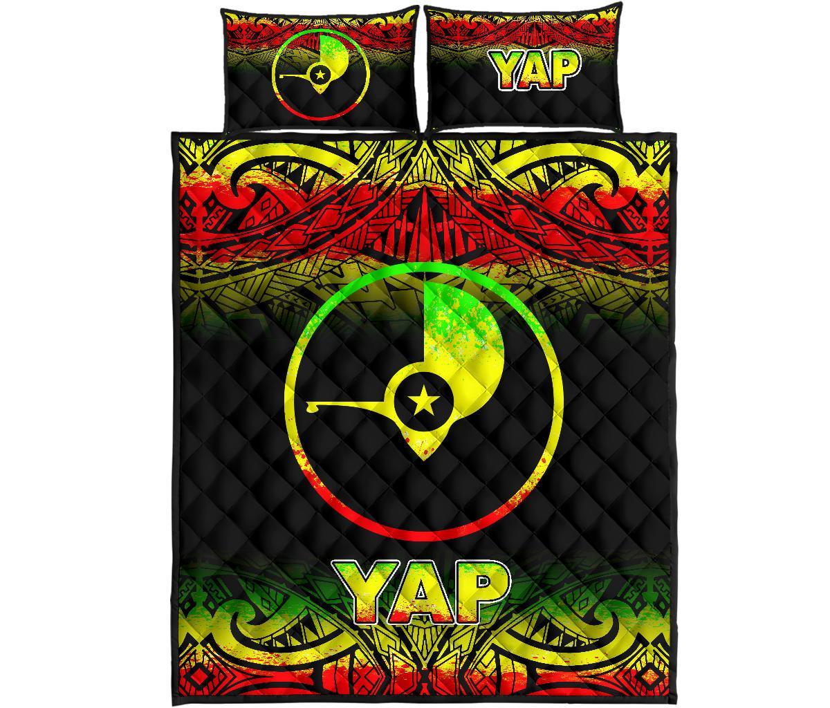 Yap Quilt Bed Set - Yap Flag Fog Style Reggae Version Art - Polynesian Pride
