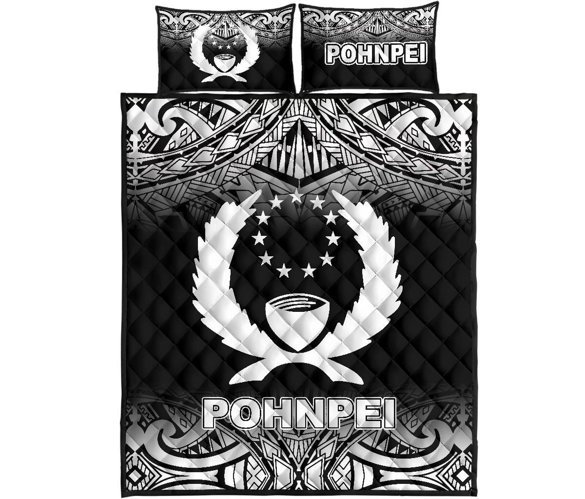 Pohnpei Quilt Bed Set - Pohnpei Flag Black Fog Style Black - Polynesian Pride