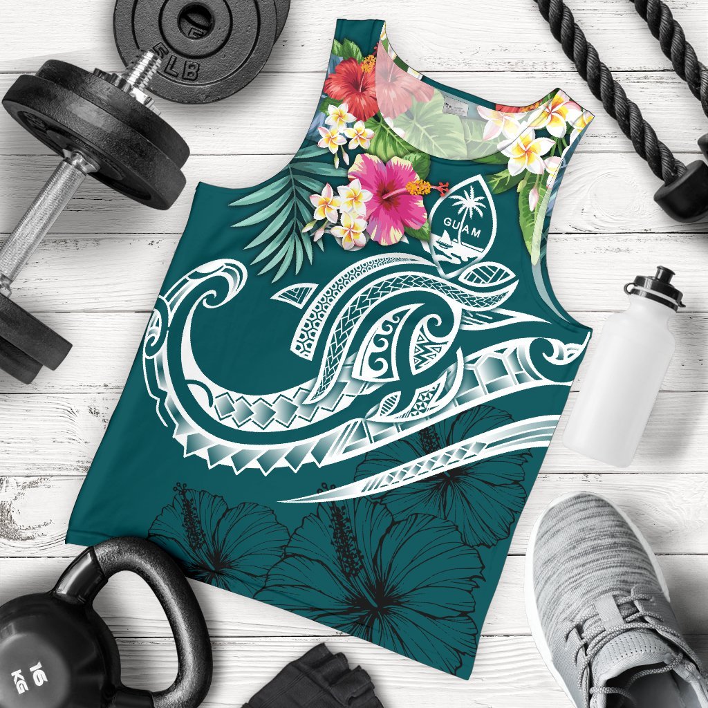 Guam Polynesian Men's Tank Top - Summer Plumeria (Turquoise) Turquoise - Polynesian Pride