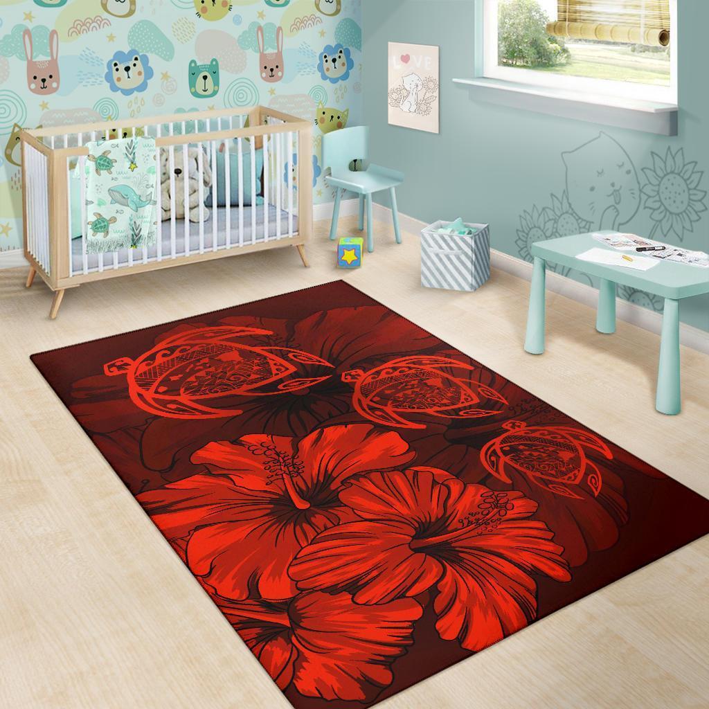 Hawaiian Map Hibiscus Flowers Vintage Polynesian Rug AH - Polynesian Pride