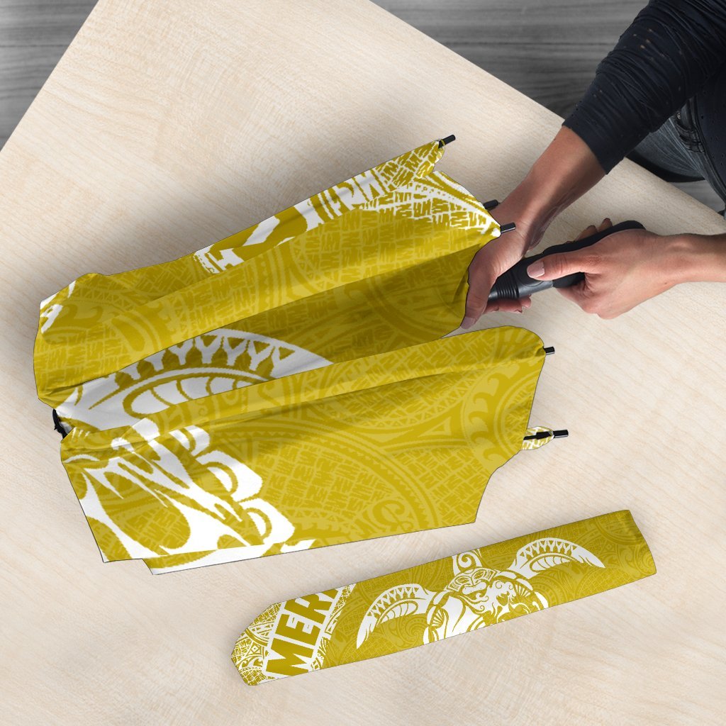 American Samoa Umbrella Turtle Mermaid Polynesian Pattern White Gold - Polynesian Pride