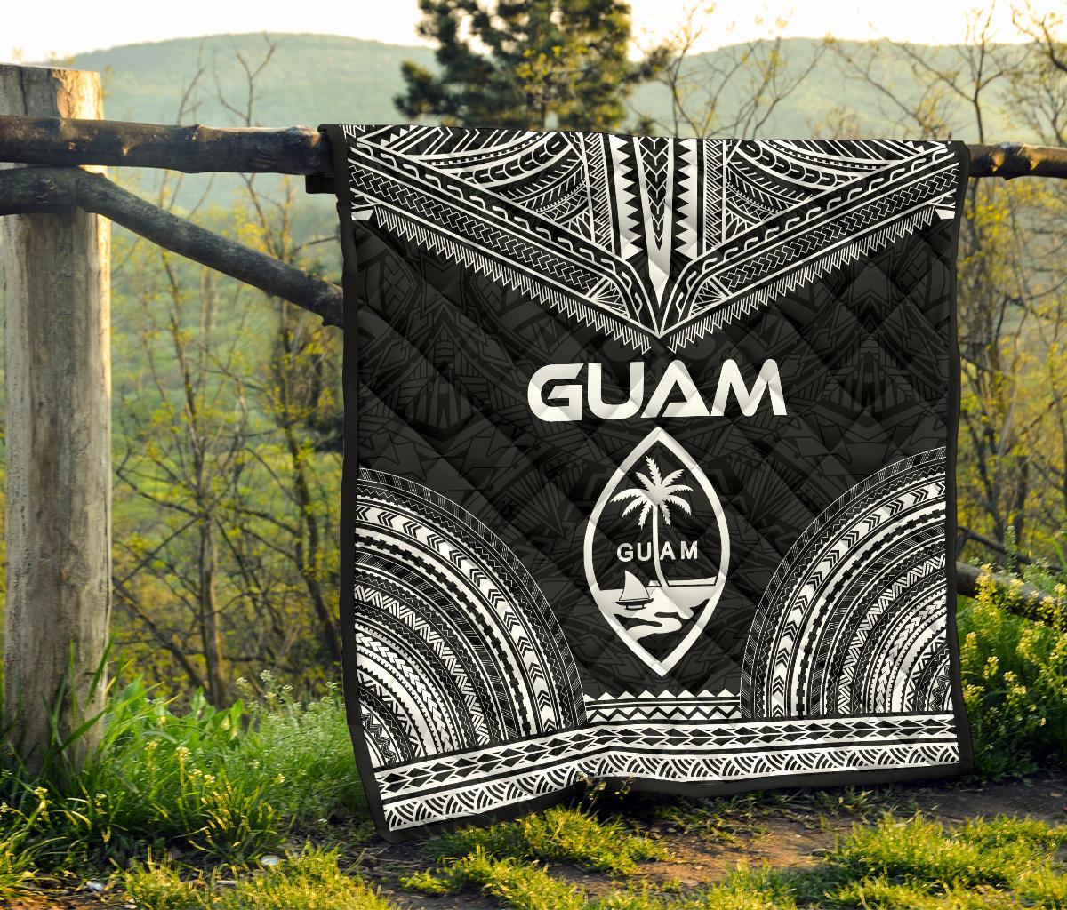 Guam Premium Quilt - Guam Coat Of Arms Polynesian Chief Black Version - Polynesian Pride